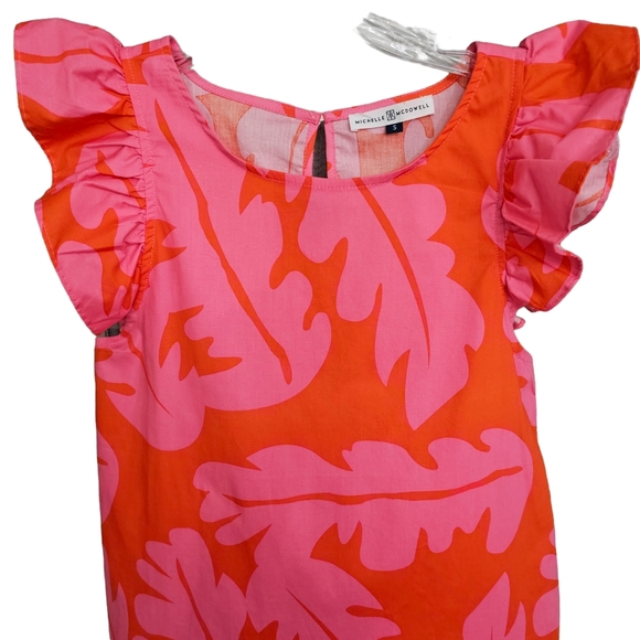 Nwot Michelle McDowell  Orange/Pink Cap Sleeve Leaf Shift Dress - Picture 9 of 15